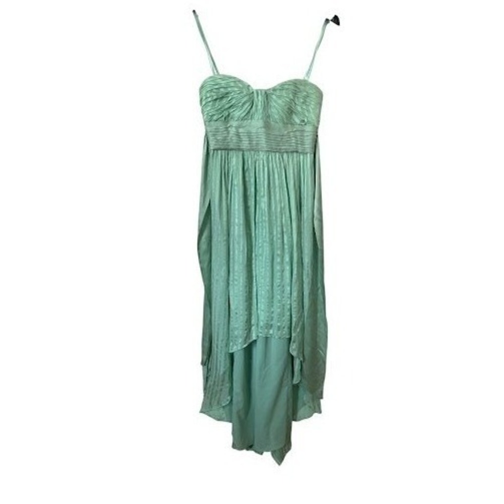 BCBGMaxAzria Mint Green Asymmetrical Pleated High-Low Dress - Picture 3 of 10